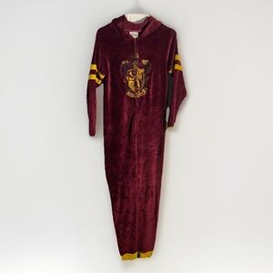Warner Bros. Burgundy Harry Potter Hooded Onesie fleece pajamas Size Small Hogwa